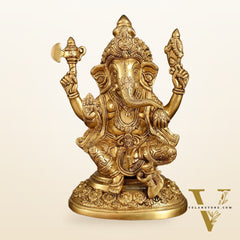 Pure Brass Lord Ganesha Highly Detailed Statue | 12 Inch