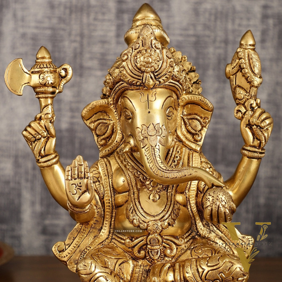 Pure Brass Lord Ganesha Highly Detailed Statue | 12 Inch