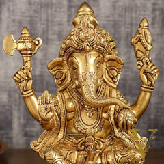 Pure Brass Lord Ganesha Highly Detailed Statue | 12 Inch