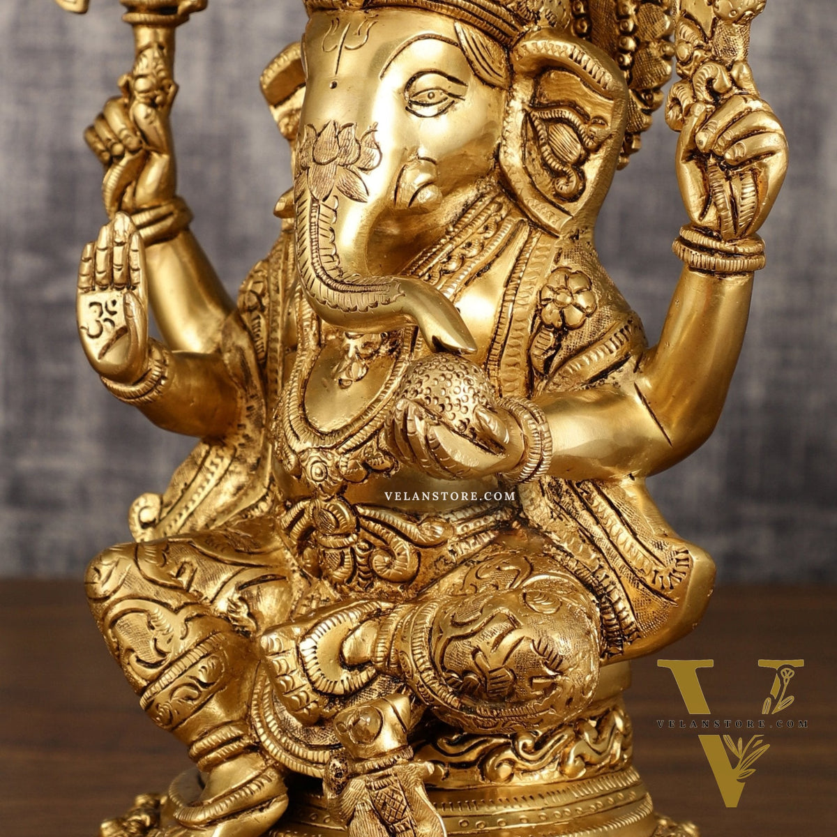 Pure Brass Lord Ganesha Highly Detailed Statue | 12 Inch