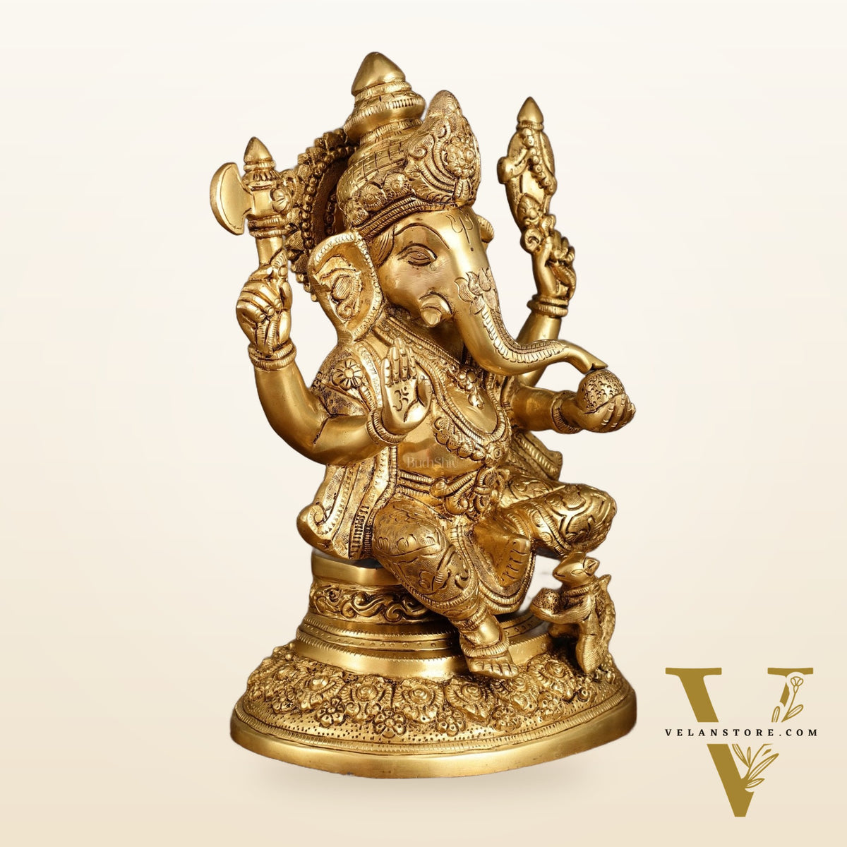 Pure Brass Lord Ganesha Highly Detailed Statue | 12 Inch