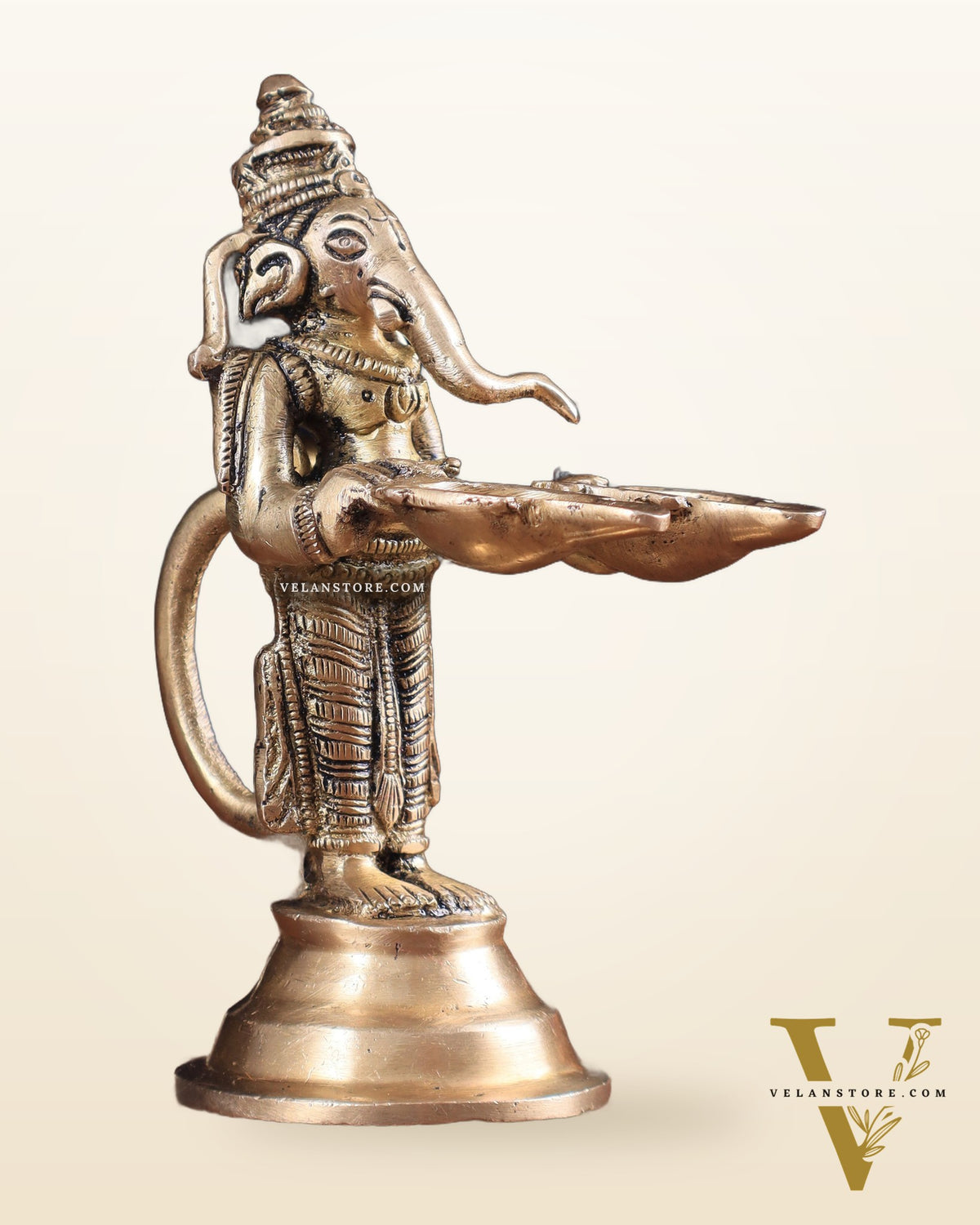 Pure Brass Lord Ganesha Holding Two Diyas small 5.5"