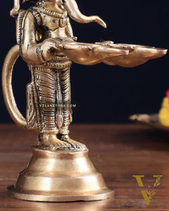 Pure Brass Lord Ganesha Holding Two Diyas small 5.5"