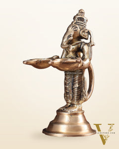 Pure Brass Lord Ganesha Holding Two Diyas small 5.5"