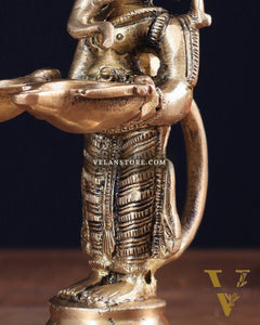 Pure Brass Lord Ganesha Holding Two Diyas small 5.5"