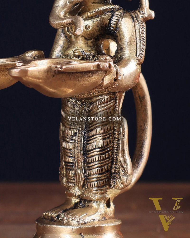 Pure Brass Lord Ganesha Holding Two Diyas small 5.5"