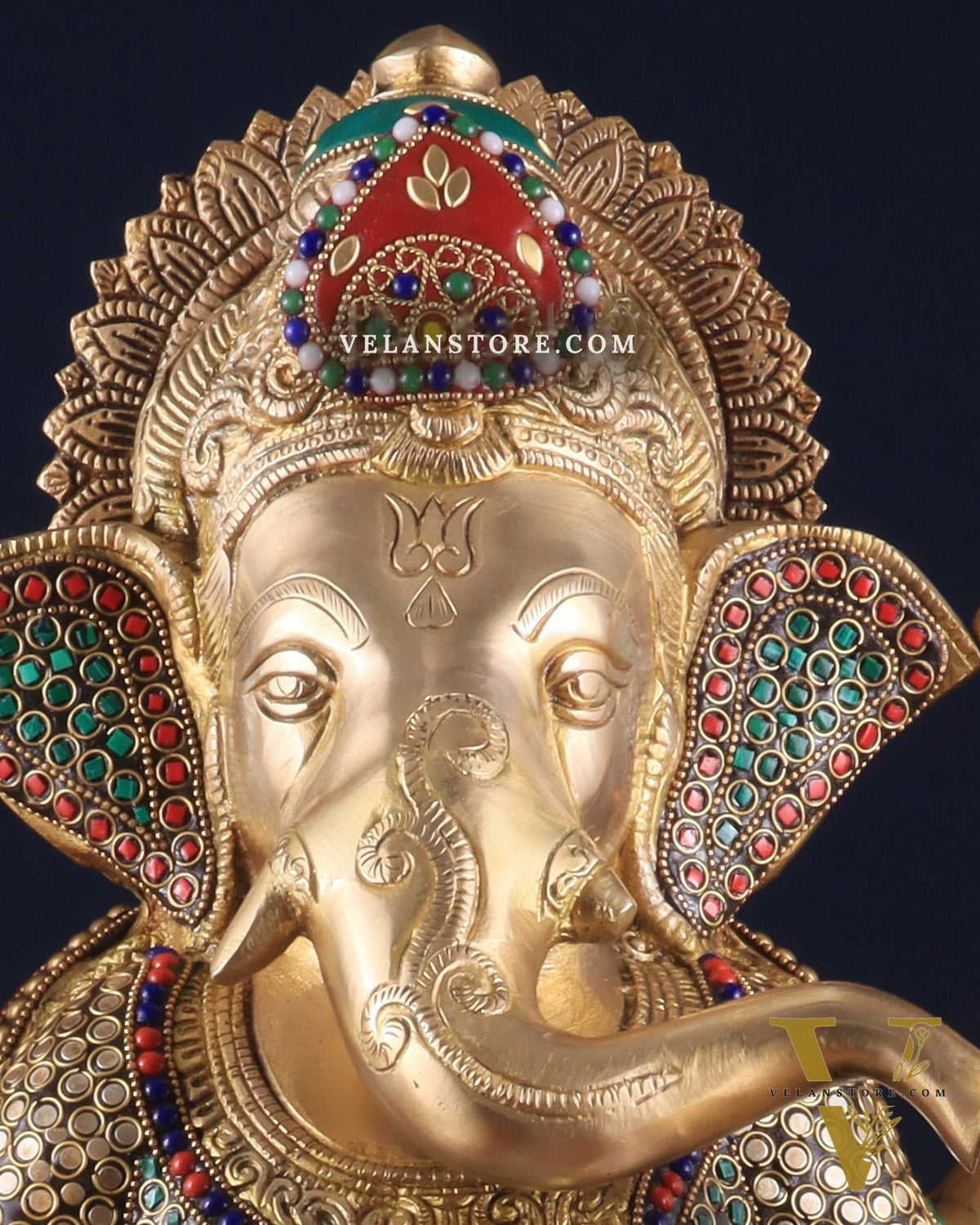 Pure Brass Lord Ganesha Idol - 18 inch Meenakari Stonework