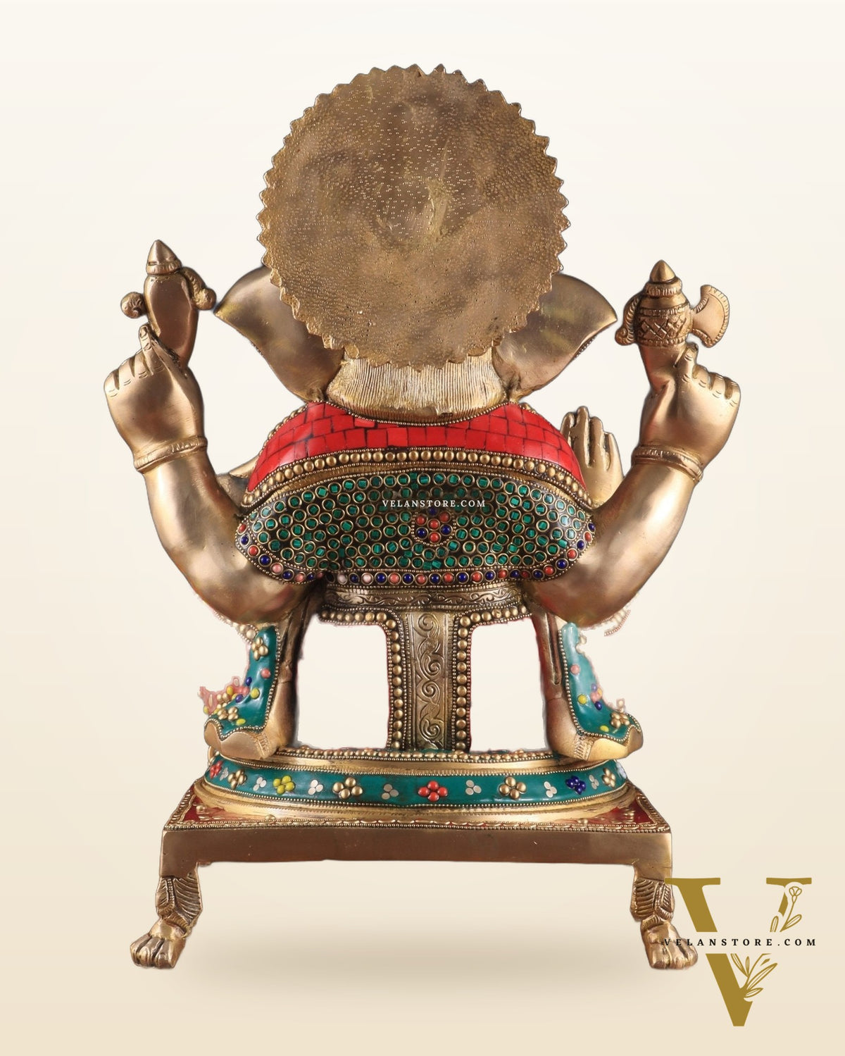 Pure Brass Lord Ganesha Idol - 18 inch Meenakari Stonework