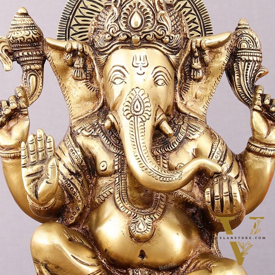 Pure Brass Lord Ganesha Idol – 8"
