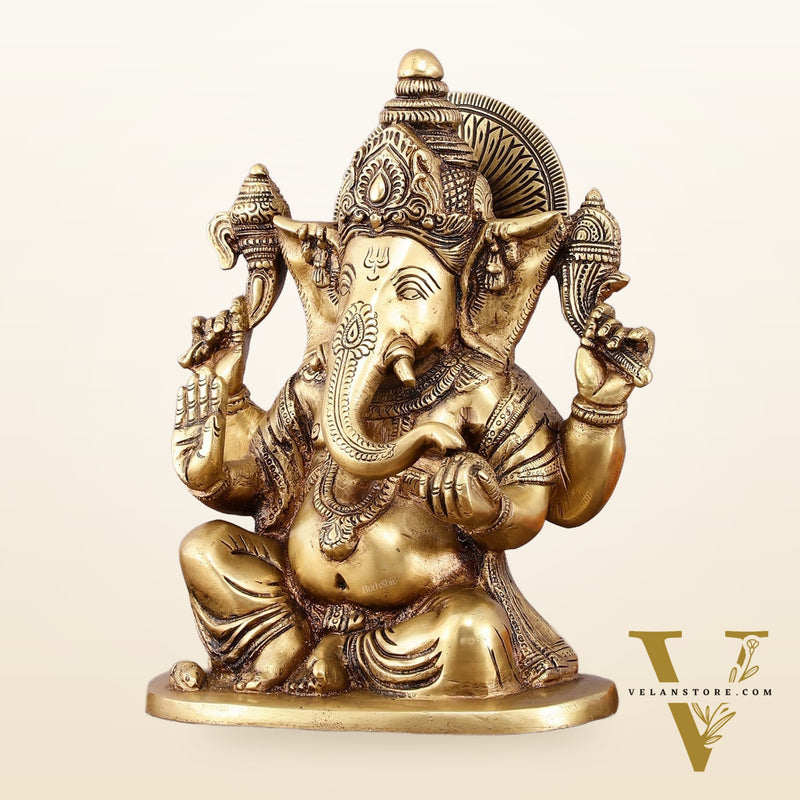 Pure Brass Lord Ganesha Idol – 8"