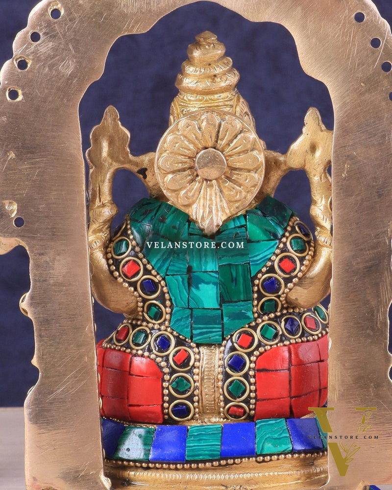 Pure Brass Lord Ganesha Idol | Meenakari Stonework 8"