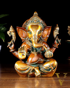 Pure Brass Lord Ganesha Idol – Vintage Finish 8"