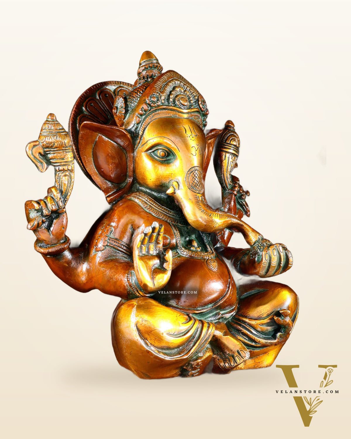 Pure Brass Lord Ganesha Idol – Vintage Finish 8"