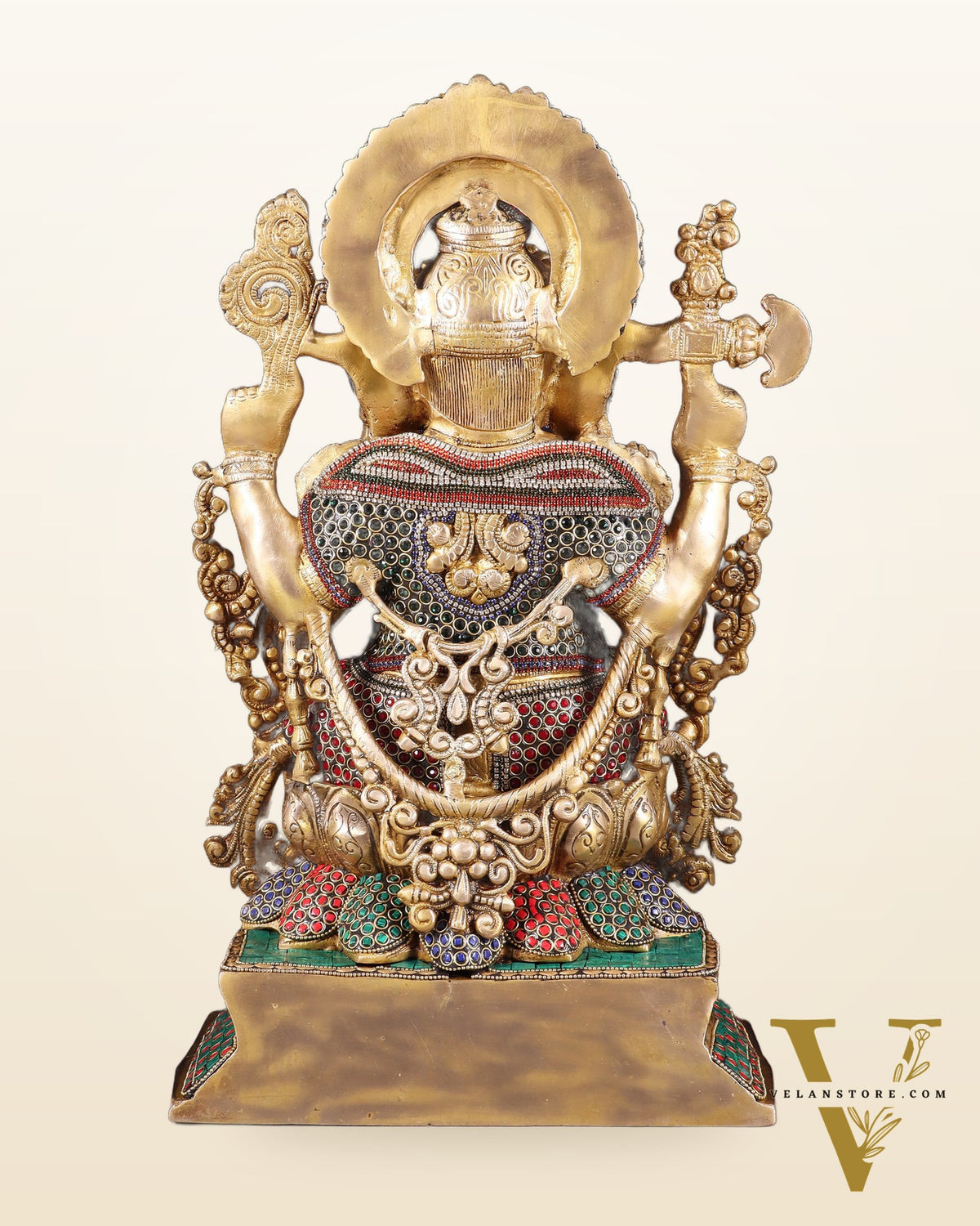 Pure Brass Lord Ganesha Idol with Jewellers Meenakari 18"