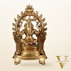 Pure Brass Lord Ganesha Idol with Prabhavali | 12 Inch