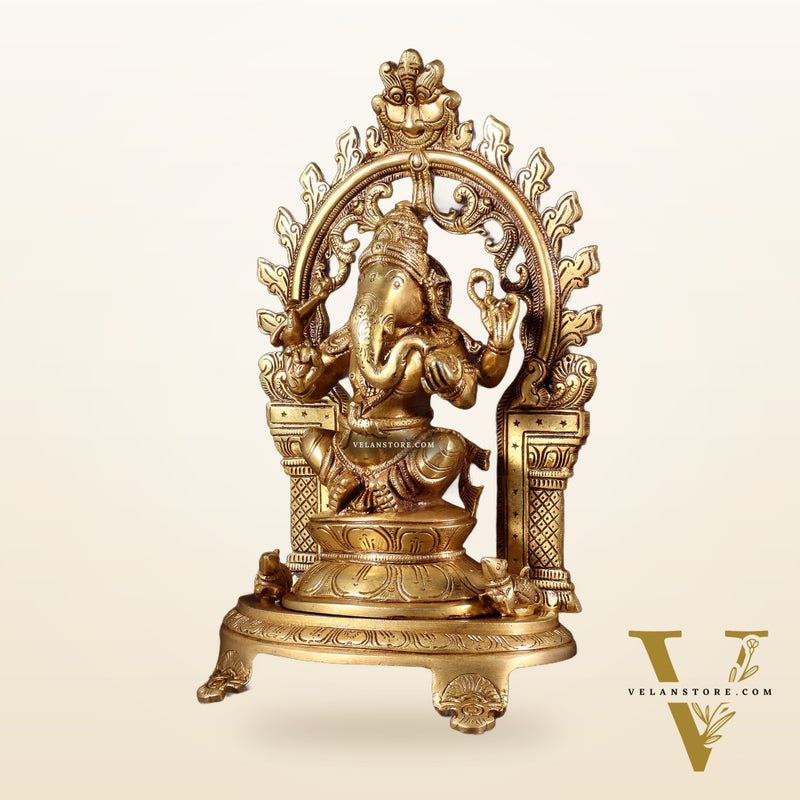 Pure Brass Lord Ganesha Idol with Prabhavali | 12 Inch
