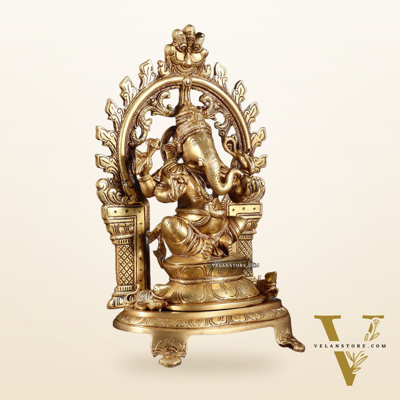 Pure Brass Lord Ganesha Idol with Prabhavali | 12 Inch