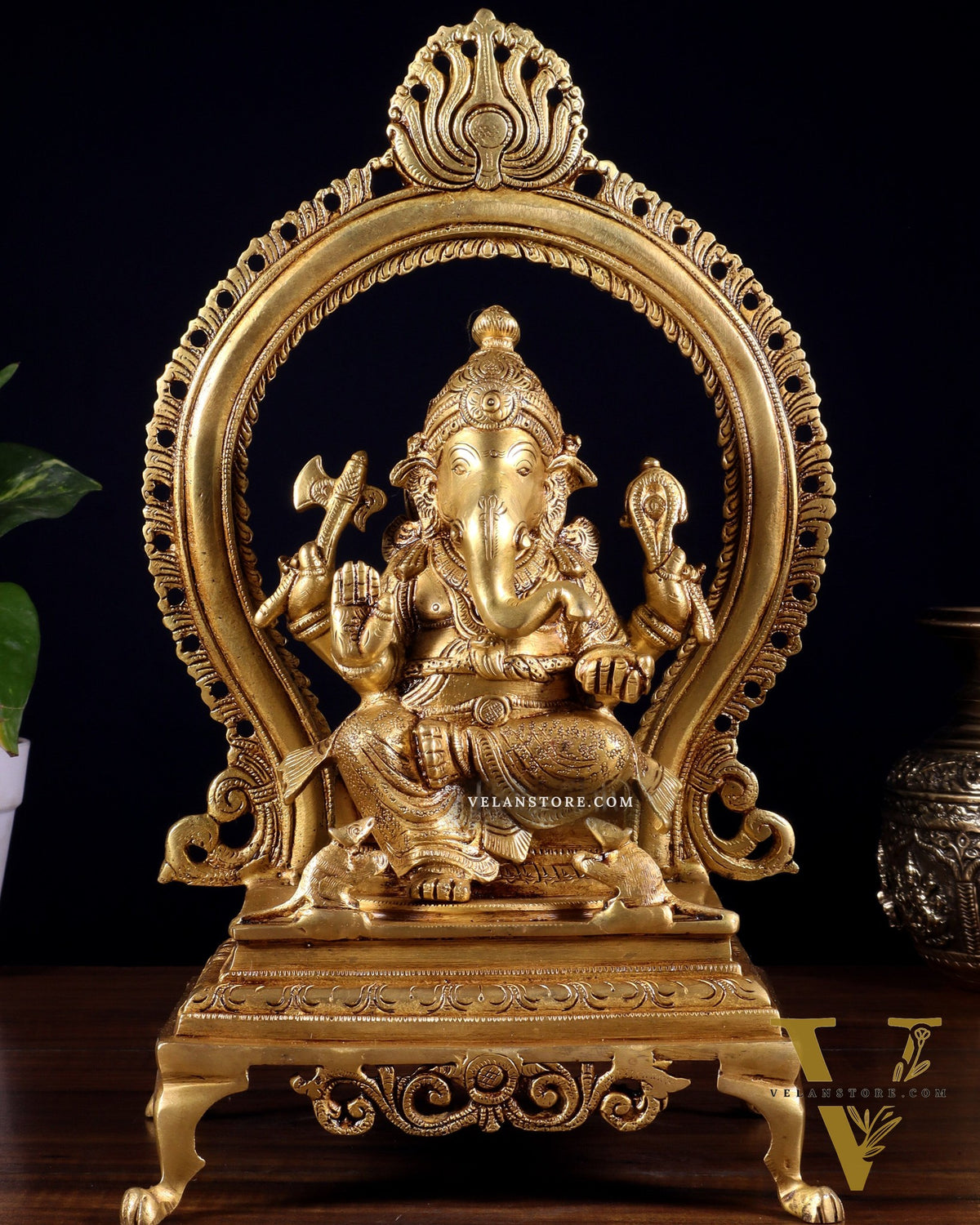 Pure Brass Lord Ganesha Idol with Prabhavali | 13 Inch
