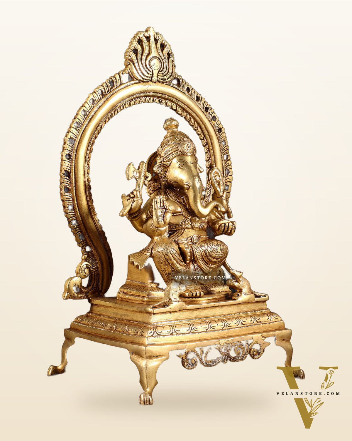 Pure Brass Lord Ganesha Idol with Prabhavali | 13 Inch