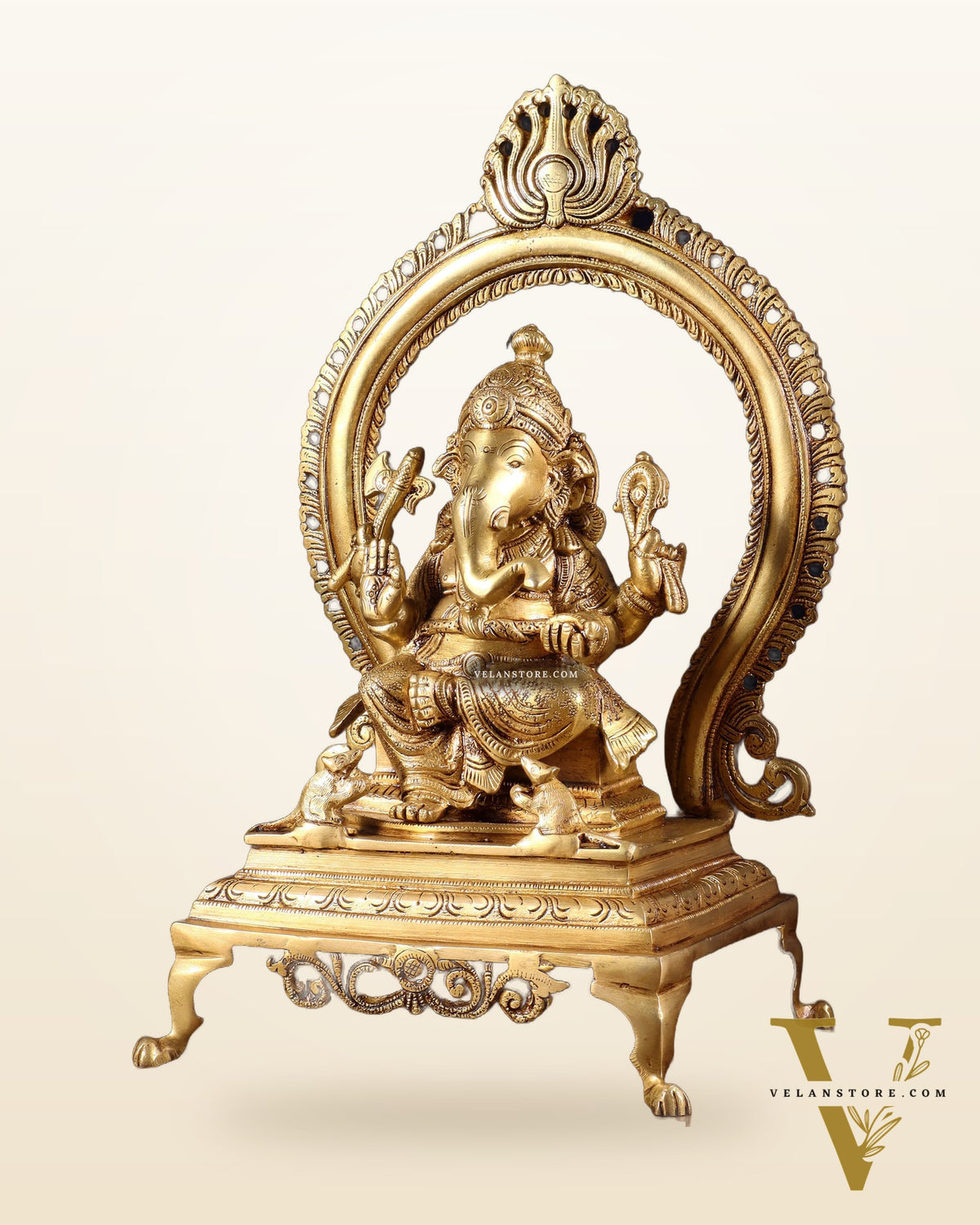 Pure Brass Lord Ganesha Idol with Prabhavali | 13 Inch