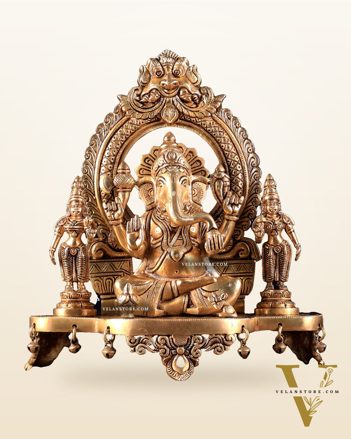 Pure Brass Lord Ganesha Idol with Riddhi Siddhi | 12”