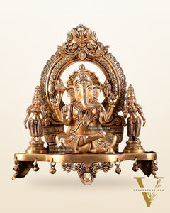 Pure Brass Lord Ganesha Idol with Riddhi Siddhi | 12”