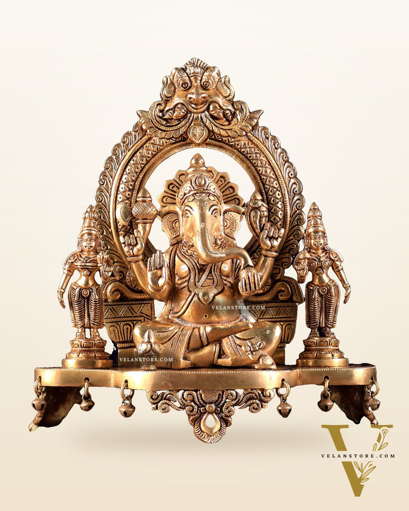Pure Brass Lord Ganesha Idol with Riddhi Siddhi | 12”