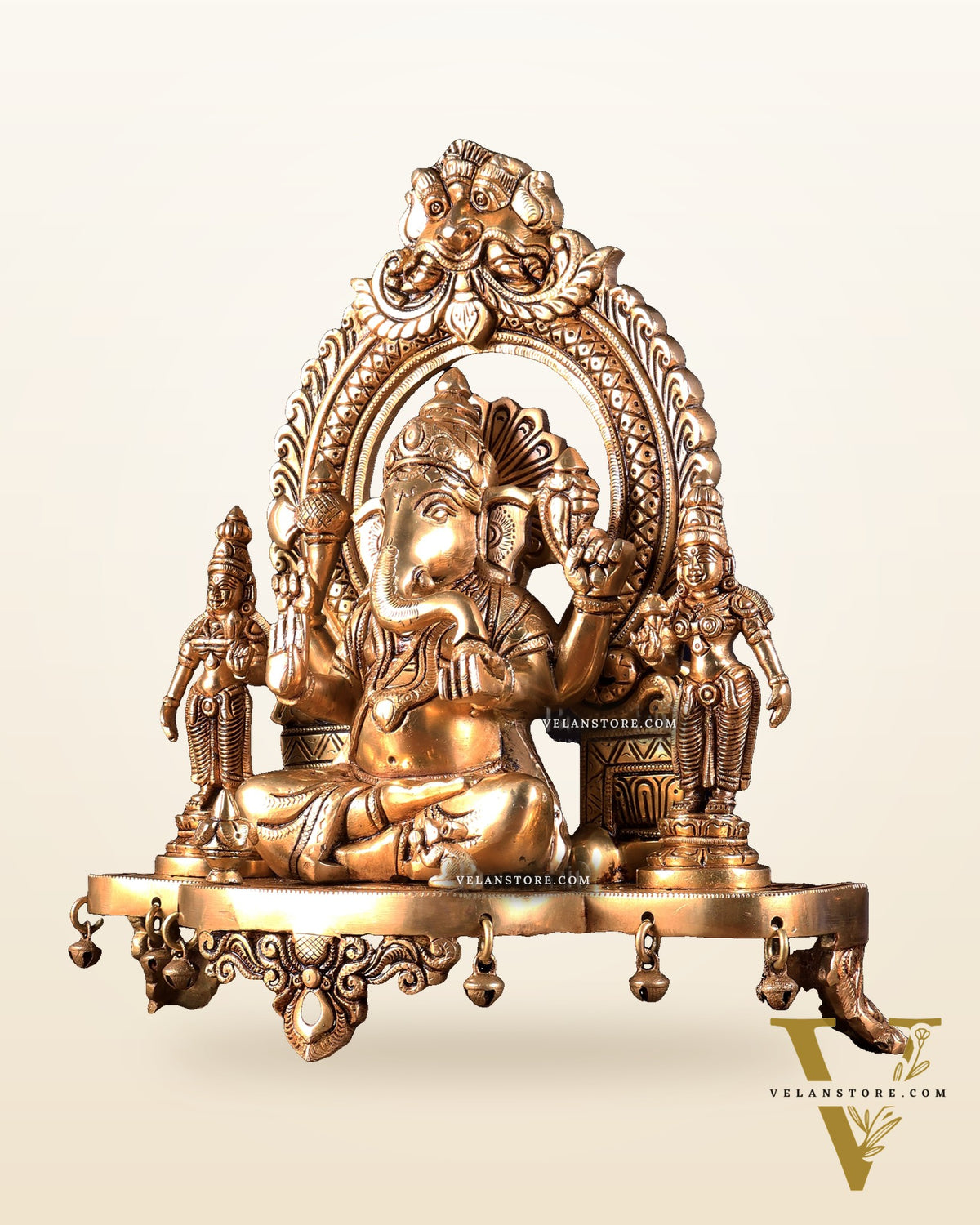 Pure Brass Lord Ganesha Idol with Riddhi Siddhi | 12”