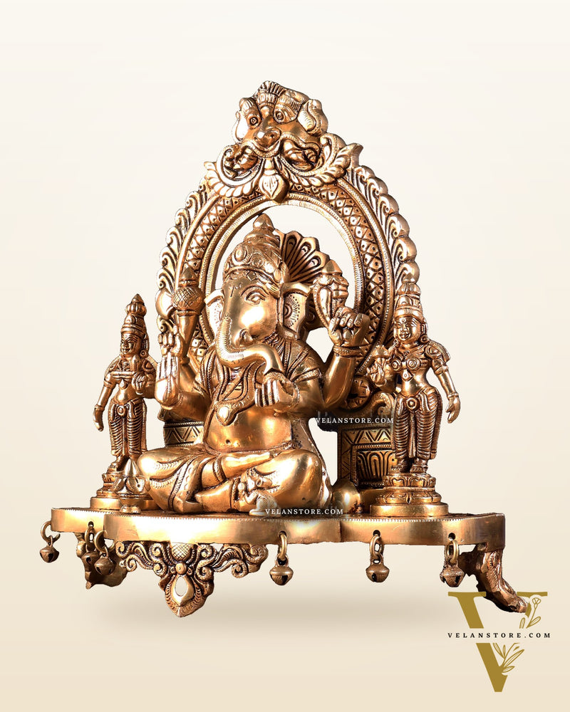 Pure Brass Lord Ganesha Idol with Riddhi Siddhi | 12”