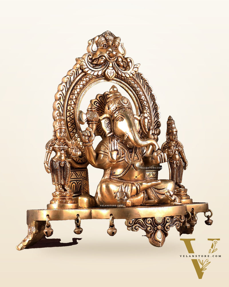 Pure Brass Lord Ganesha Idol with Riddhi Siddhi | 12”