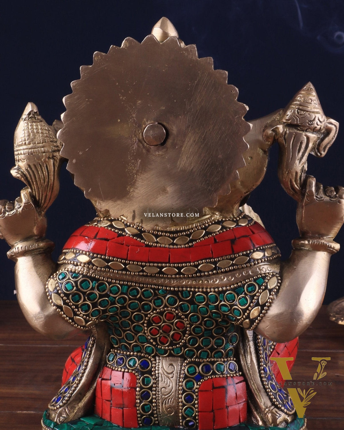 Pure Brass Lord Ganesha Idol with Stonework 9"