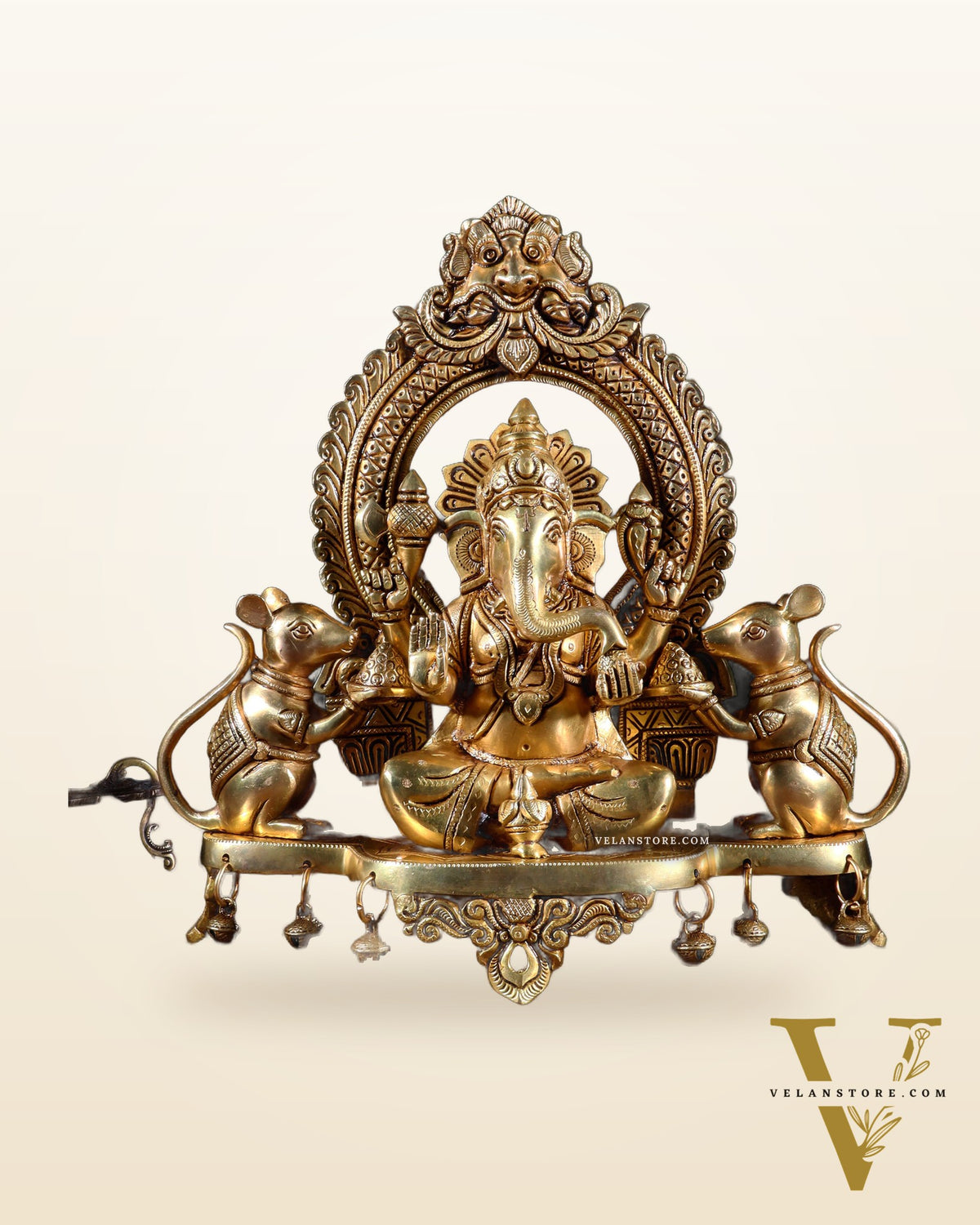 Pure Brass Lord Ganesha Idol with two mouse | 12”