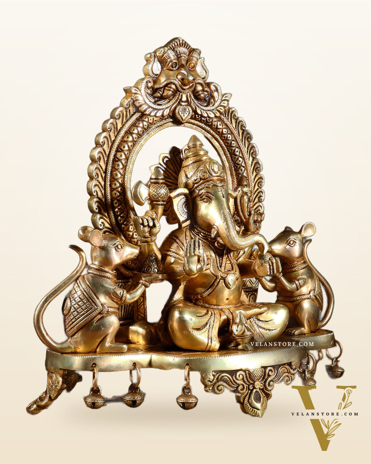 Pure Brass Lord Ganesha Idol with two mouse | 12”