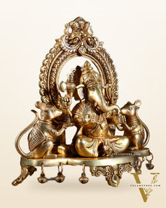 Pure Brass Lord Ganesha Idol with two mouse | 12”