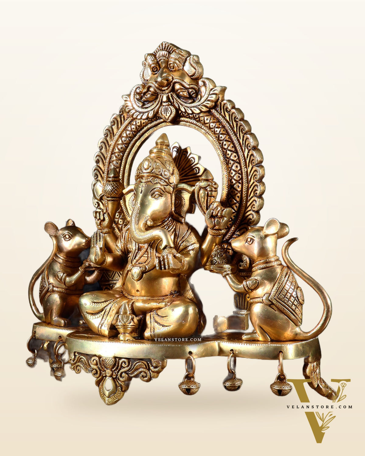 Pure Brass Lord Ganesha Idol with two mouse | 12”