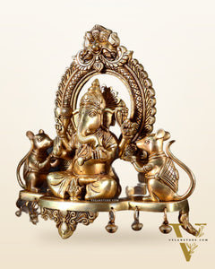 Pure Brass Lord Ganesha Idol with two mouse | 12”