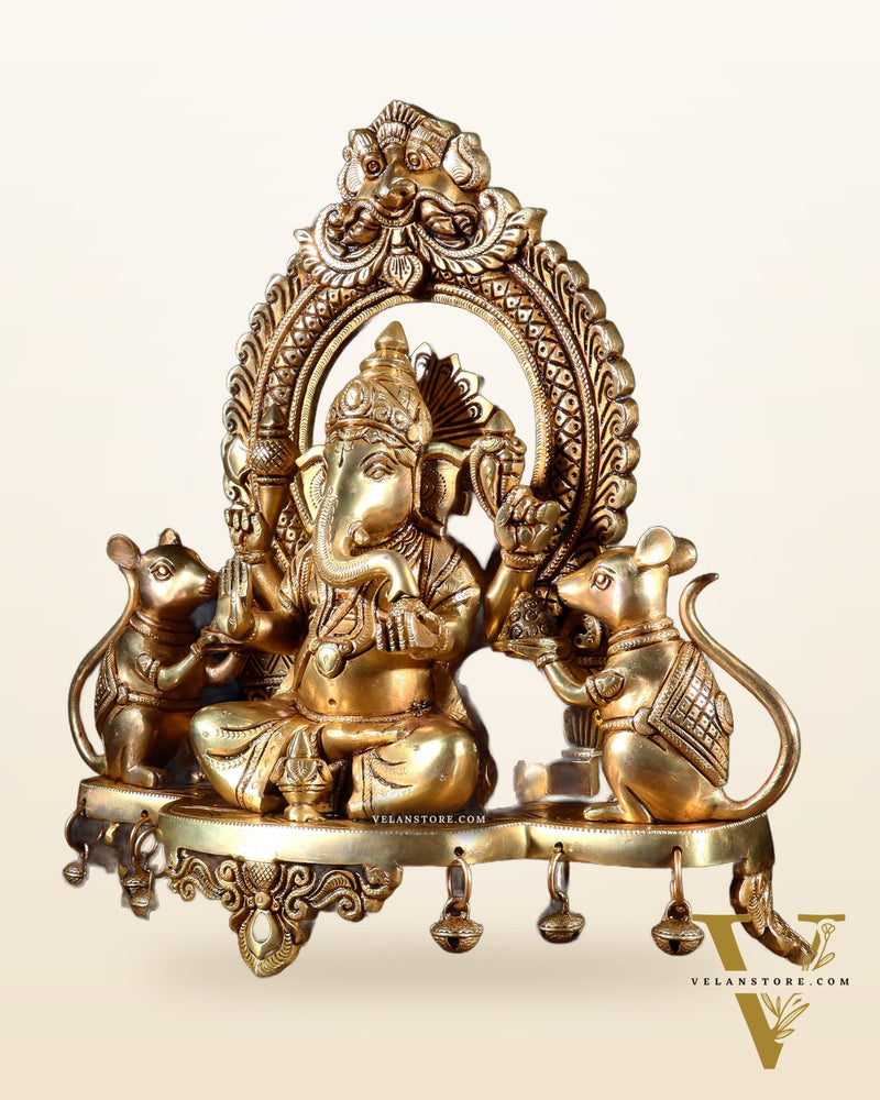 Pure Brass Lord Ganesha Idol with two mouse | 12”