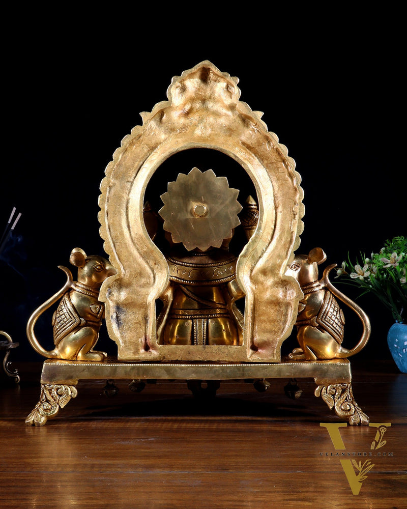 Pure Brass Lord Ganesha Idol with two mouse | 12”