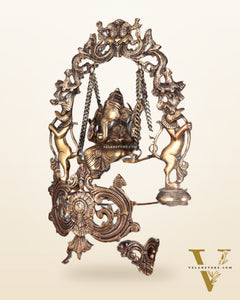 Pure Brass Lord Ganesha on a Swing Urli – Dual Tone Finish 20"