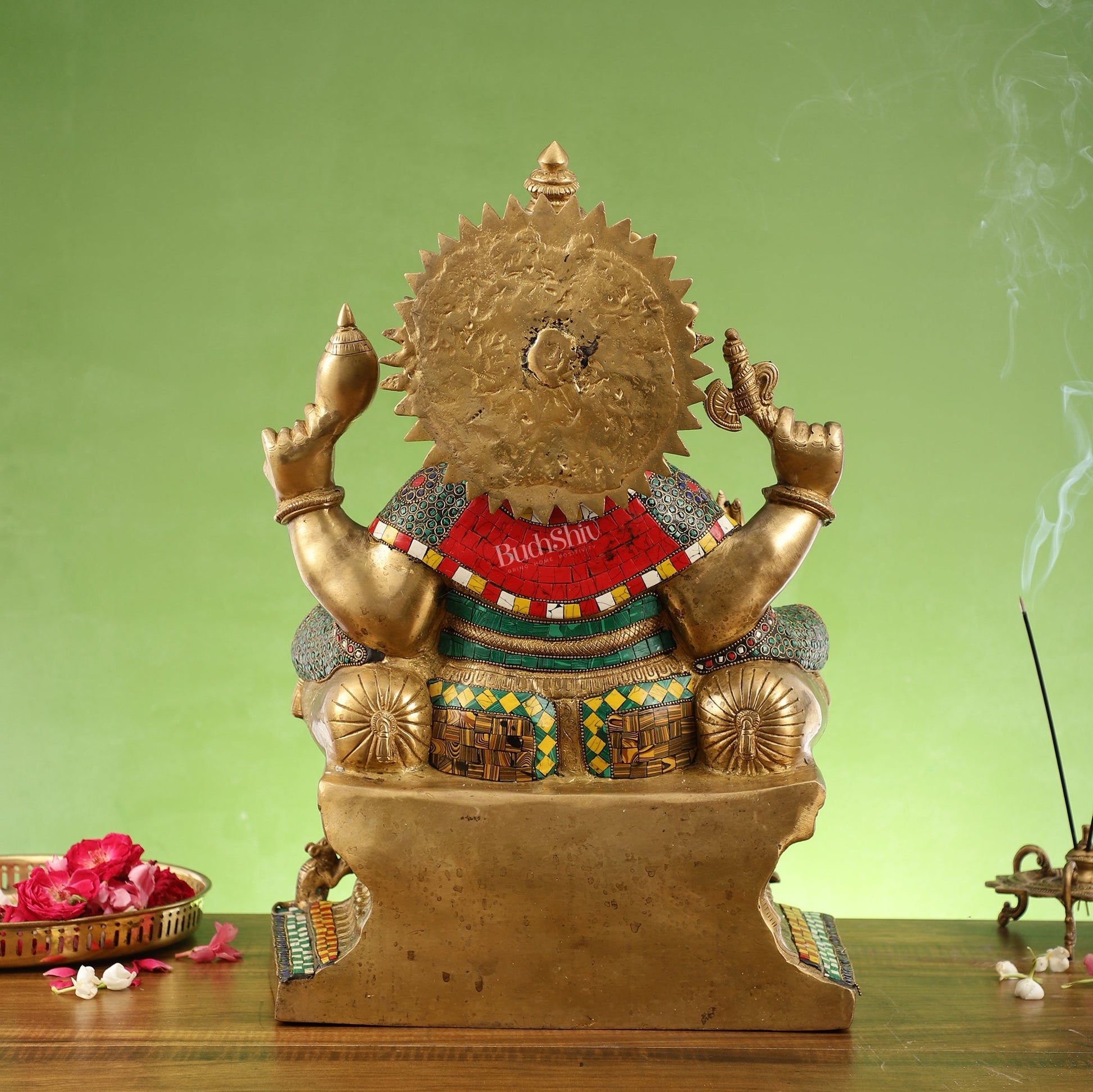 Pure Brass Lord Ganesha on Large Throne - Handcrafted Brass Murti, 20" Height