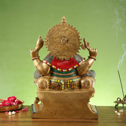 Pure Brass Lord Ganesha on Large Throne - Handcrafted Brass Murti, 20" Height