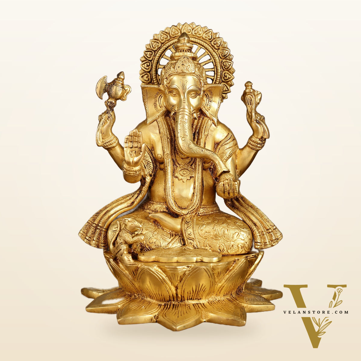Pure Brass Lord Ganesha on Lotus Base | 11 Inch Height | Elegant Design