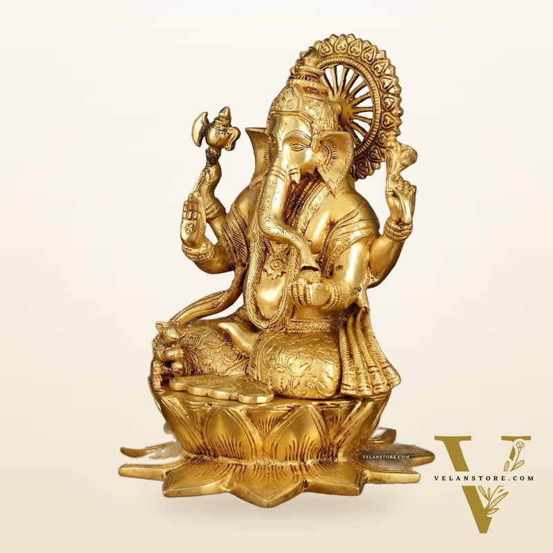 Pure Brass Lord Ganesha on Lotus Base | 11 Inch Height | Elegant Design