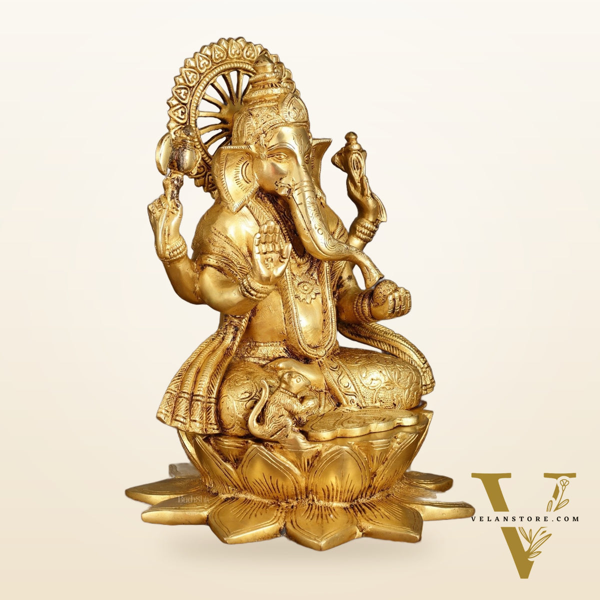 Pure Brass Lord Ganesha on Lotus Base | 11 Inch Height | Elegant Design