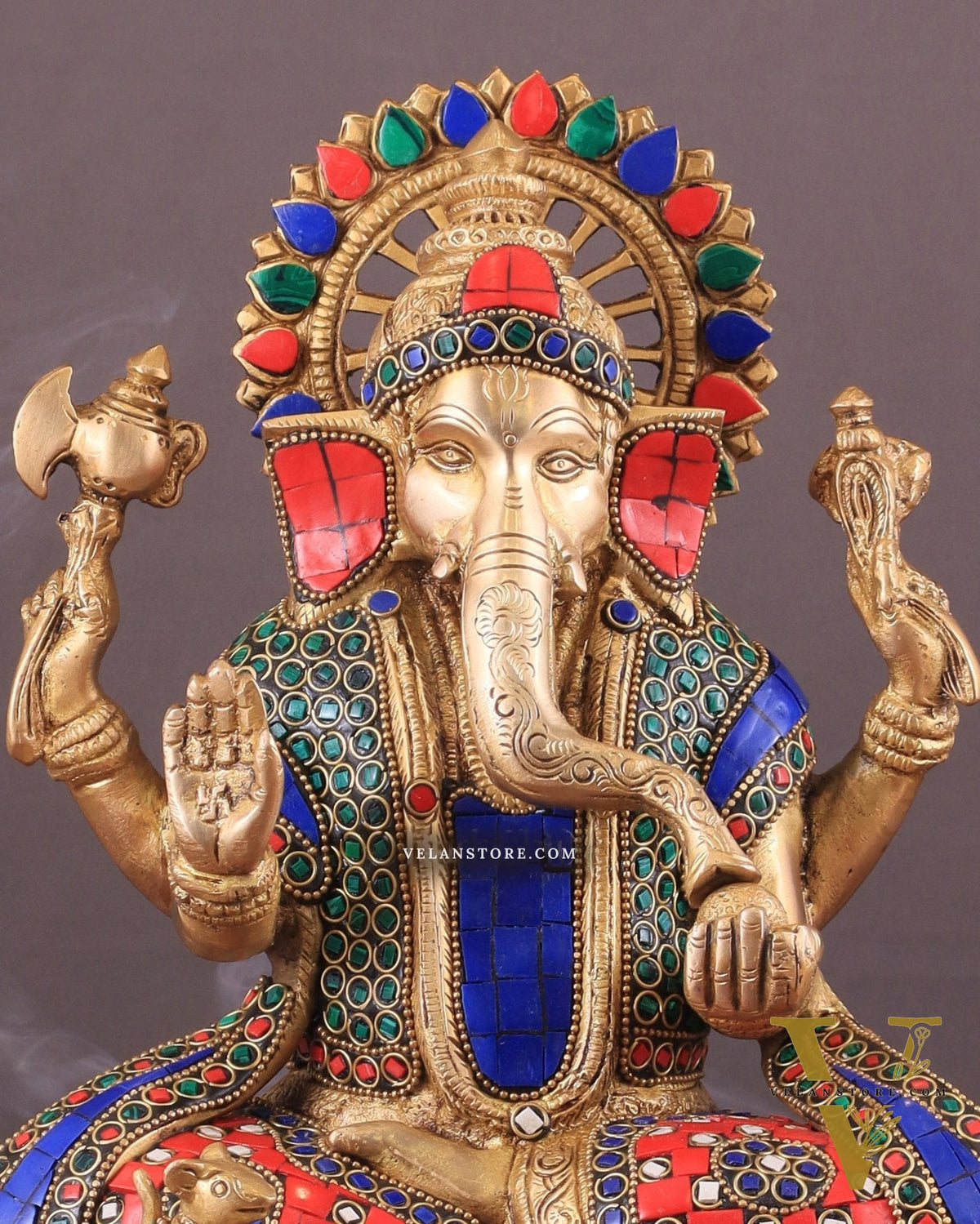 Pure Brass Lord Ganesha on Lotus statue | 11 Inch meenakari
