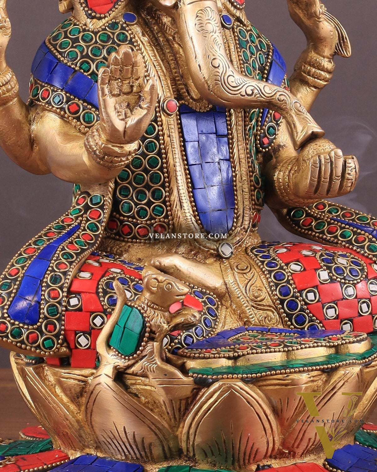Pure Brass Lord Ganesha on Lotus statue | 11 Inch meenakari