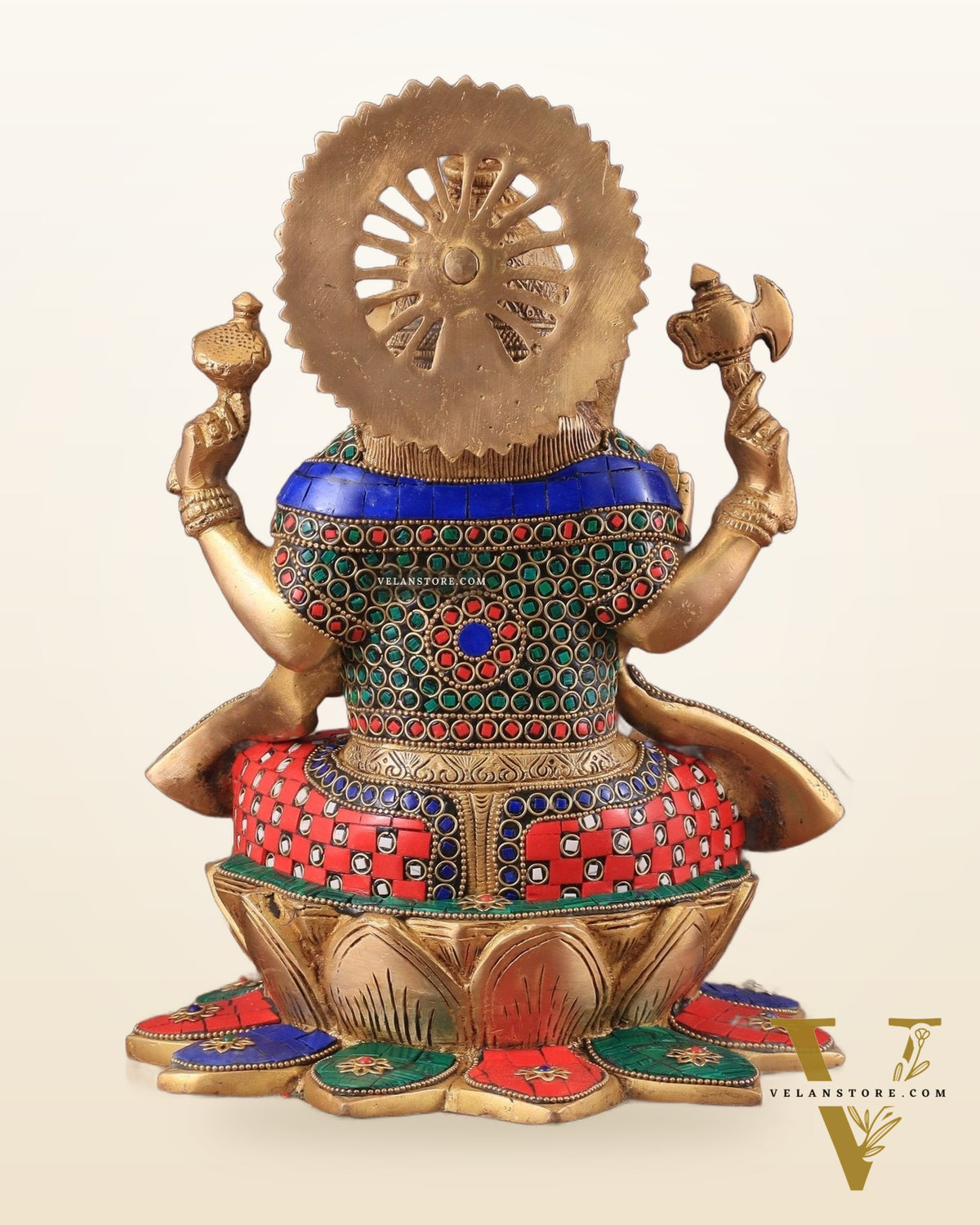 Pure Brass Lord Ganesha on Lotus statue | 11 Inch meenakari