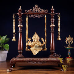 Pure Brass Lord Ganesha on Swing | Superfine Quality | 16 Inch dual tone