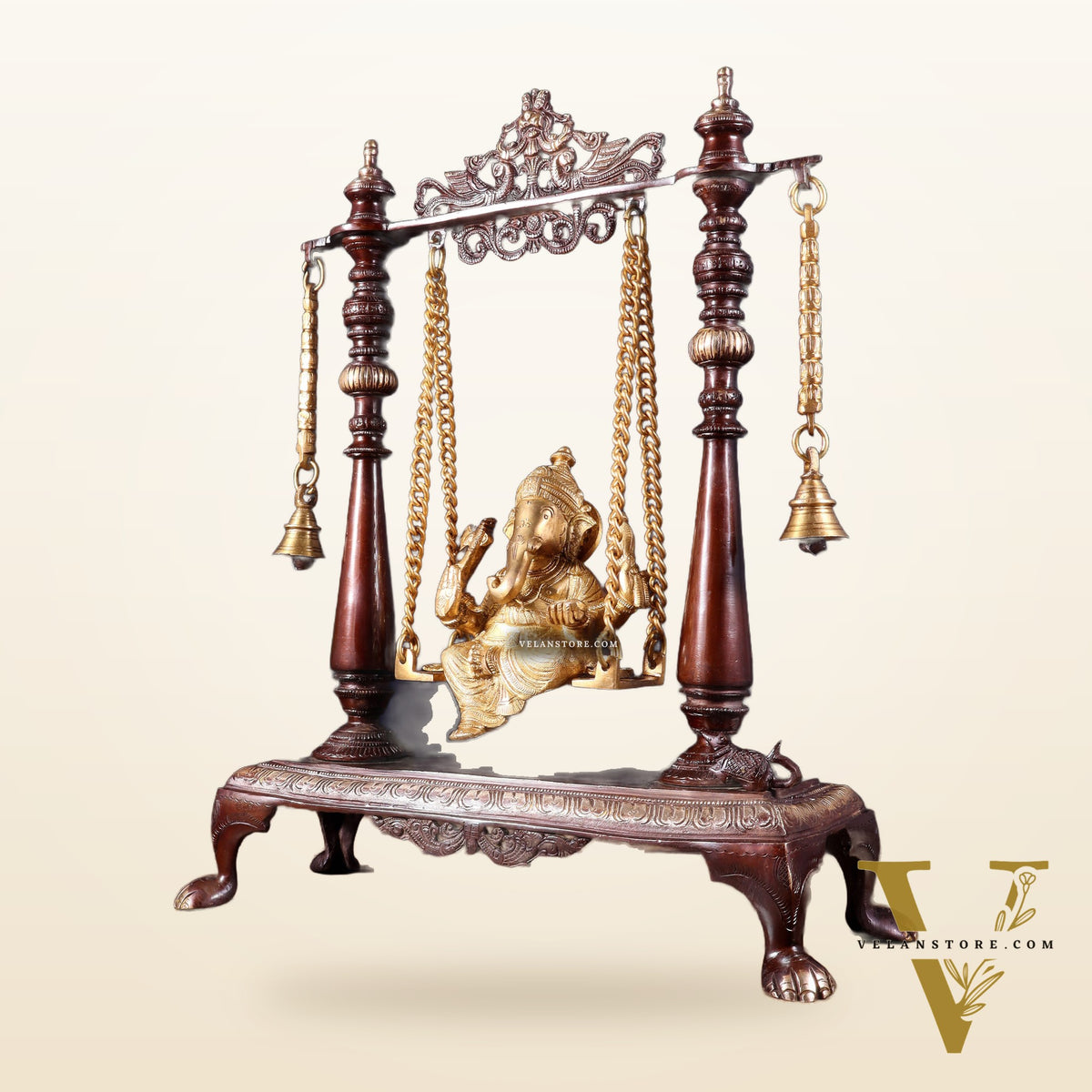 Pure Brass Lord Ganesha on Swing | Superfine Quality | 16 Inch dual tone