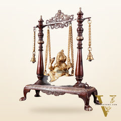 Pure Brass Lord Ganesha on Swing | Superfine Quality | 16 Inch dual tone